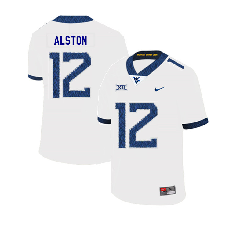 2019 Men #12 Taijh Alston West Virginia Mountaineers College Football Jerseys Sale-White